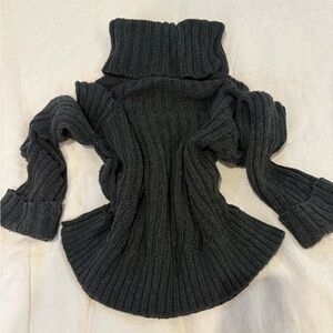 Free People Cable Knit Crop Turtleneck Sweater Long Dark Green Medium.